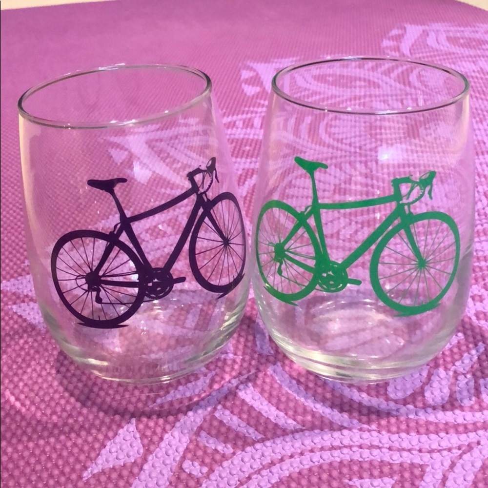 2 Bicycle stemless wine glasses